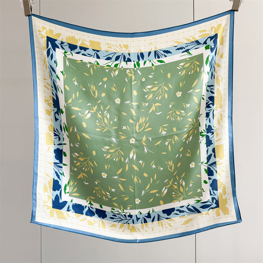 65cm Fresh Floral Mulberry Silk Scarf – Elegant Square Silk Shawl for Women, Lightweight &amp; Versatile Accessory