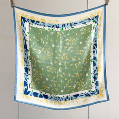 65cm Fresh Floral Mulberry Silk Scarf – Elegant Square Silk Shawl for Women, Lightweight & Versatile Accessory