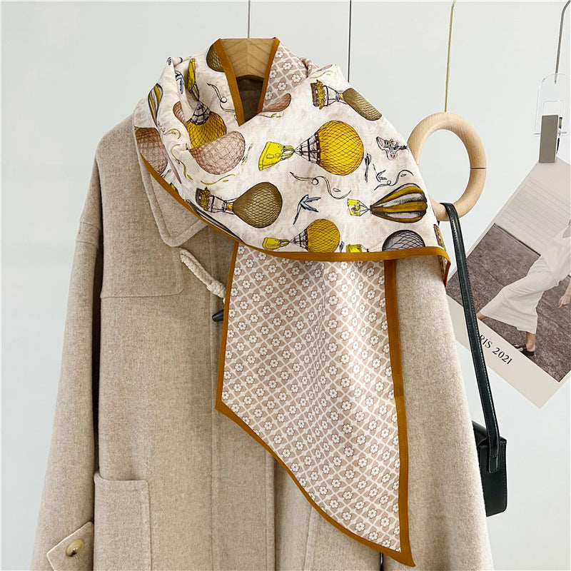 Reversible Silk &amp; Wool Scarf – Chic Balloon Motif for Sophisticated Layering