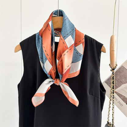 65cm Belt Pattern Mulberry Silk Scarf – Square Silk Shawl for Women, Elegant &amp; Versatile Accessory