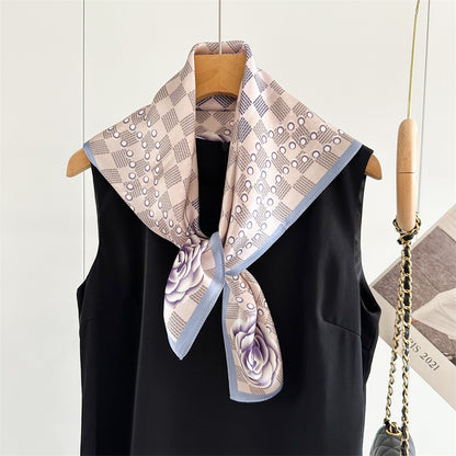 65cm Mulberry Silk Scarf – Digital 5 Grid Pattern Square Silk Shawl for Women, Elegant &amp; Versatile Accessory