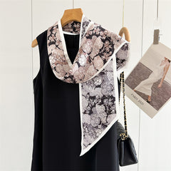 Camellia Double-Sided Mulberry Silk Scarf | Artistic Long Ribbon for Spring & Summer