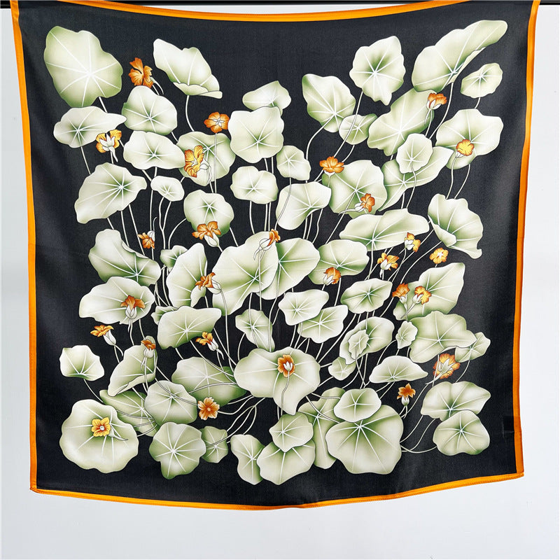 65cm Lotus Leaf Mulberry Silk Scarf – Women’s Autumn Style, Versatile Chinese Square Silk Scarf