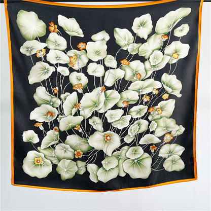 65cm Lotus Leaf Mulberry Silk Scarf – Women’s Autumn Style, Versatile Chinese Square Silk Scarf