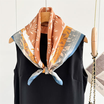 65cm Fresh Floral Mulberry Silk Scarf – Elegant Square Silk Shawl for Women, Lightweight &amp; Versatile Accessory