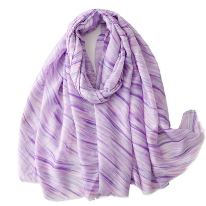 Spring and summer thin cotton and linen feel scarf colored striped geometric  scarf warm shawl women