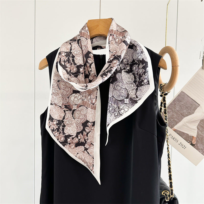 Camellia Double-Sided Mulberry Silk Scarf | Artistic Long Ribbon for Spring &amp; Summer