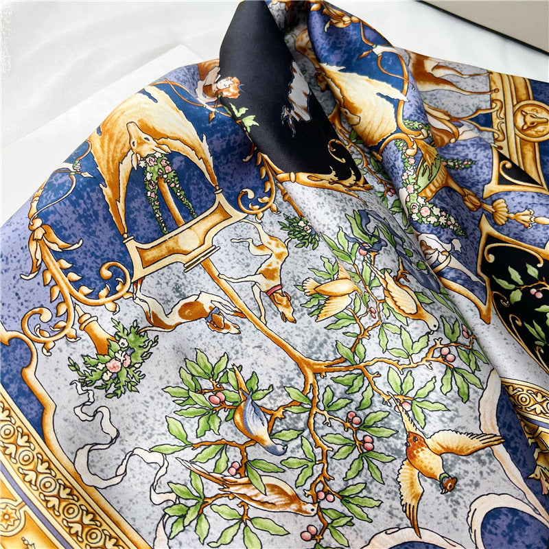 65cm Greek Mythology Mulberry Silk Scarf – Artistic Square Shawl for Women, Spring &amp; Autumn Style