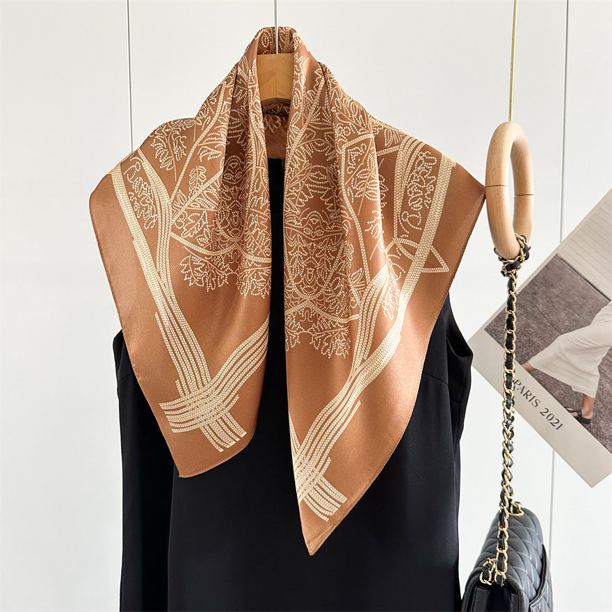 65cm Tree of Life Mulberry Silk Scarf – 12mmi Square Silk Shawl for Women, Elegant &amp; Versatile Accessory