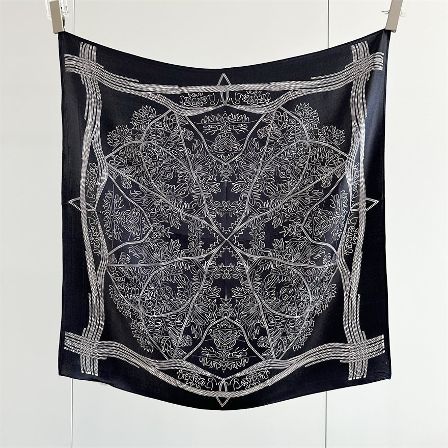 65cm Tree of Life Mulberry Silk Scarf – 12mmi Square Silk Shawl for Women, Elegant &amp; Versatile Accessory