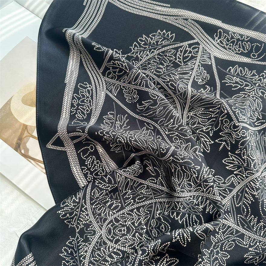 65cm Tree of Life Mulberry Silk Scarf – 12mmi Square Silk Shawl for Women, Elegant &amp; Versatile Accessory