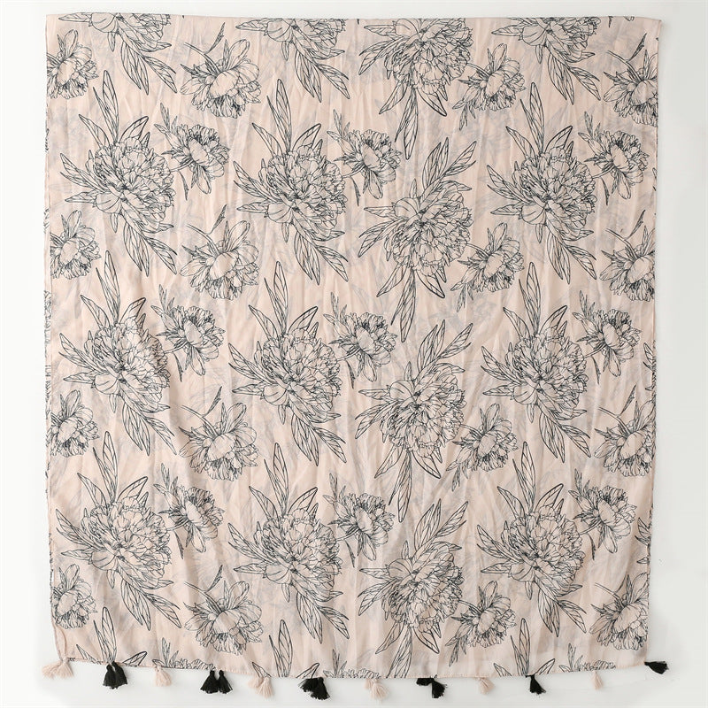 Scarf travel sunscreen  scarf Hanfu accessories photo retro ethnic style khaki big flower bronzing shawl