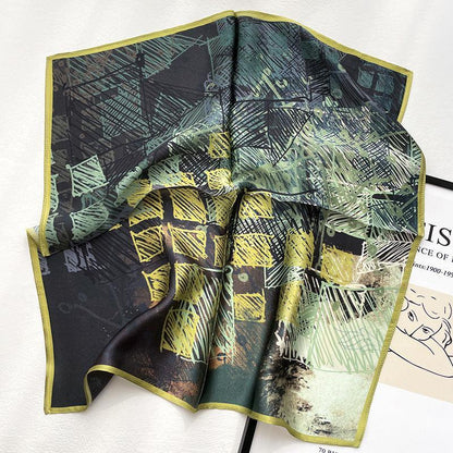 Karierter Graffiti-Schal aus 100 % Maulbeerseide/Kopftuch aus Seide/Haarschal aus Seide/Halstuch aus Seide/Muttertagsgeschenke/Taschenaccessoire/Geschenk für Sie