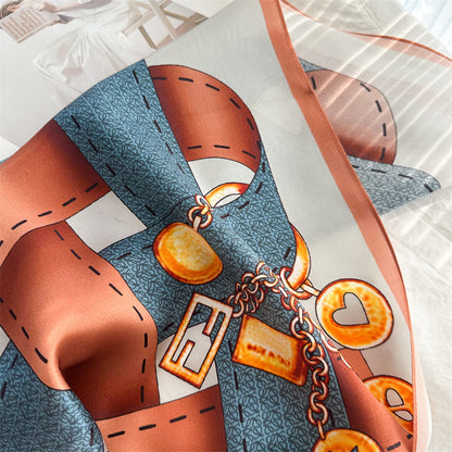 65cm Belt Pattern Mulberry Silk Scarf – Square Silk Shawl for Women, Elegant &amp; Versatile Accessory