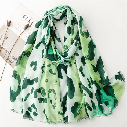 Spring and summer four seasons thin cotton and linen feel scarf European and American cloud leopard print rough edge  scarf warm shawl women
