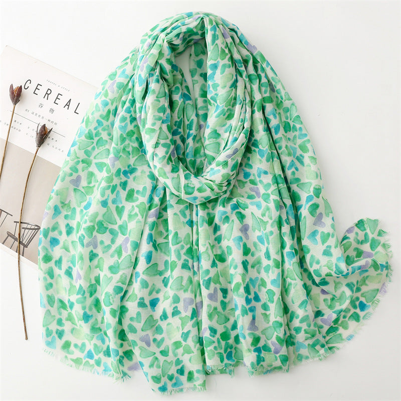 Spring and summer thin cotton and linen feel scarf colored magnet geometric  scarf shawl women