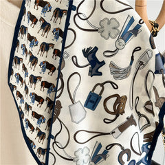 Lightweight Silk Wool Blend Scarf – Horse Pattern, Soft & Versatile