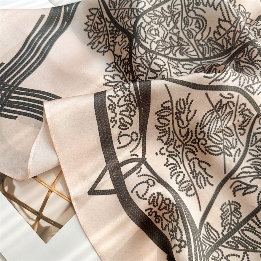 65cm Tree of Life Mulberry Silk Scarf – 12mmi Square Silk Shawl for Women, Elegant &amp; Versatile Accessory