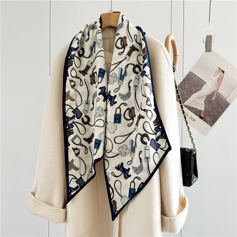 Lightweight Silk Wool Blend Scarf – Horse Pattern, Soft &amp; Versatile