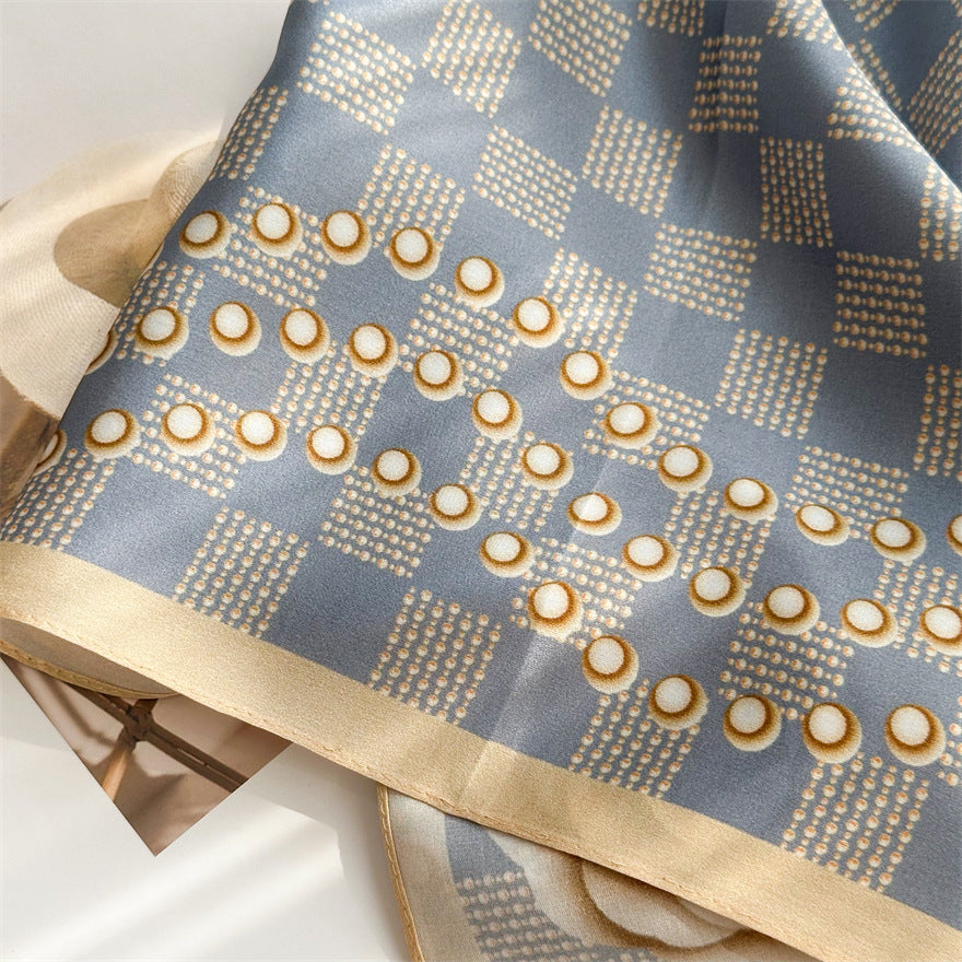 65cm Mulberry Silk Scarf – Digital 5 Grid Pattern Square Silk Shawl for Women, Elegant &amp; Versatile Accessory