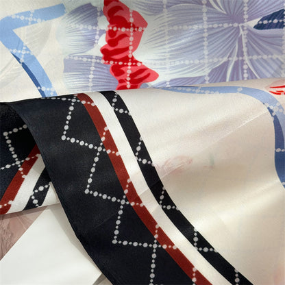 65cm Mulberry Silk Floral Peony Scarf – Double Crepe Square Shawl for Spring &amp; Summer