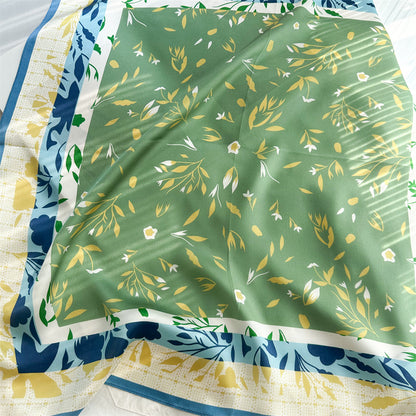 65cm Fresh Floral Mulberry Silk Scarf – Elegant Square Silk Shawl for Women, Lightweight &amp; Versatile Accessory