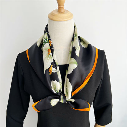 65cm Lotus Leaf Mulberry Silk Scarf – Women’s Autumn Style, Versatile Chinese Square Silk Scarf