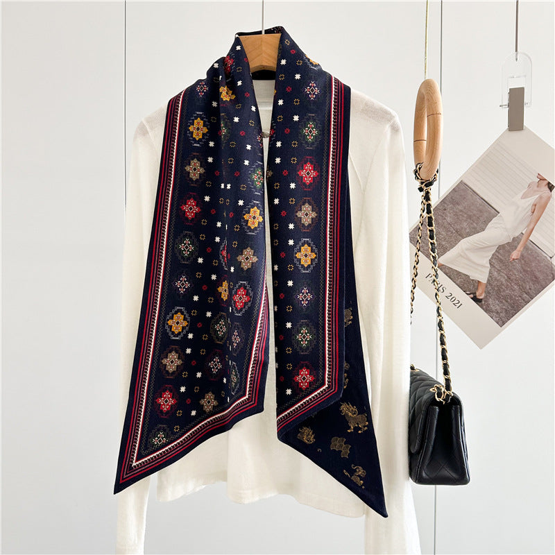 Oriental Kirin Scarf – Versatile Silk Wool Twilly for Travel &amp; Chic Accessories