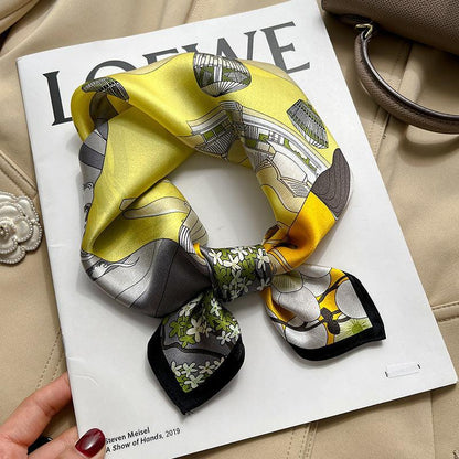 カラーブロック熱気球パターン 100% マルベリー シルクスカーフ/シルクヘッドスカーフ/シルクヘアスカーフ/シルクネックスカーフ/母の日ギフト/バッグアクセサリー/彼女へのギフト