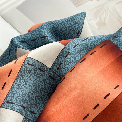 65cm Belt Pattern Mulberry Silk Scarf – Square Silk Shawl for Women, Elegant &amp; Versatile Accessory