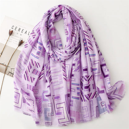 Spring and summer thin cotton and linen feel scarf colored magnet geometric  scarf shawl women