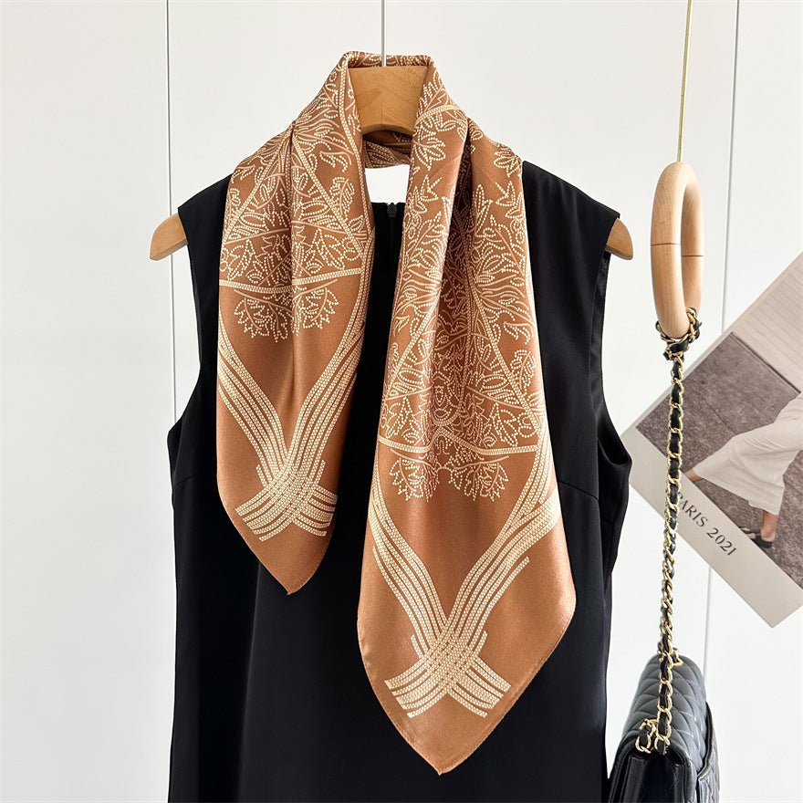 65cm Tree of Life Mulberry Silk Scarf – 12mmi Square Silk Shawl for Women, Elegant &amp; Versatile Accessory