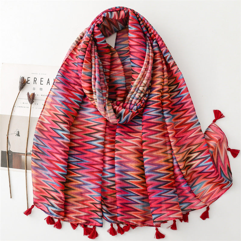 Scarf summer travel sunscreen  scarf Hanfu accessories photo Bali yarn color corrugated geometric shawl women