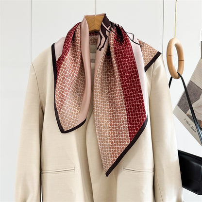 Classic 65cm Mulberry Silk Carriage Stripe Scarf – Double Crepe Square Shawl for Spring &amp; Summer Elegance