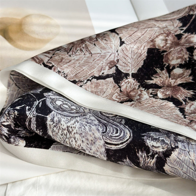 Camellia Double-Sided Mulberry Silk Scarf | Artistic Long Ribbon for Spring &amp; Summer