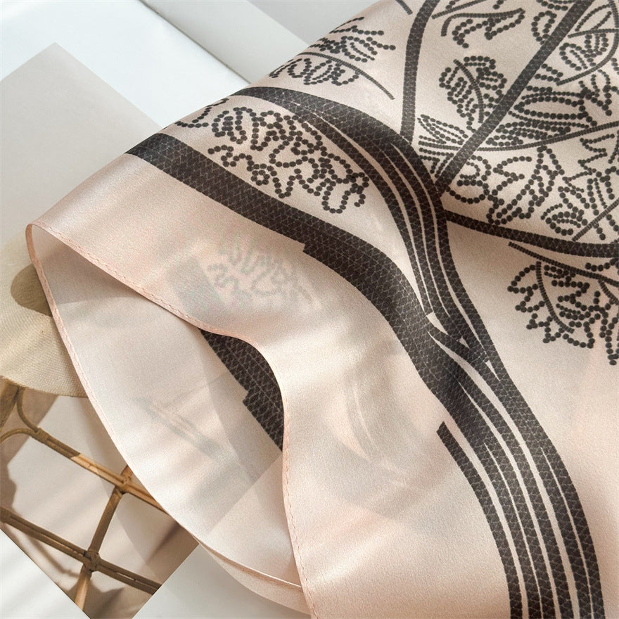 65cm Tree of Life Mulberry Silk Scarf – 12mmi Square Silk Shawl for Women, Elegant &amp; Versatile Accessory