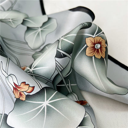 65cm Lotus Leaf Mulberry Silk Scarf – Women’s Autumn Style, Versatile Chinese Square Silk Scarf