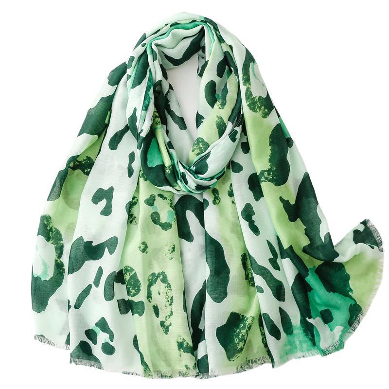 Spring and summer four seasons thin cotton and linen feel scarf European and American cloud leopard print rough edge  scarf warm shawl women