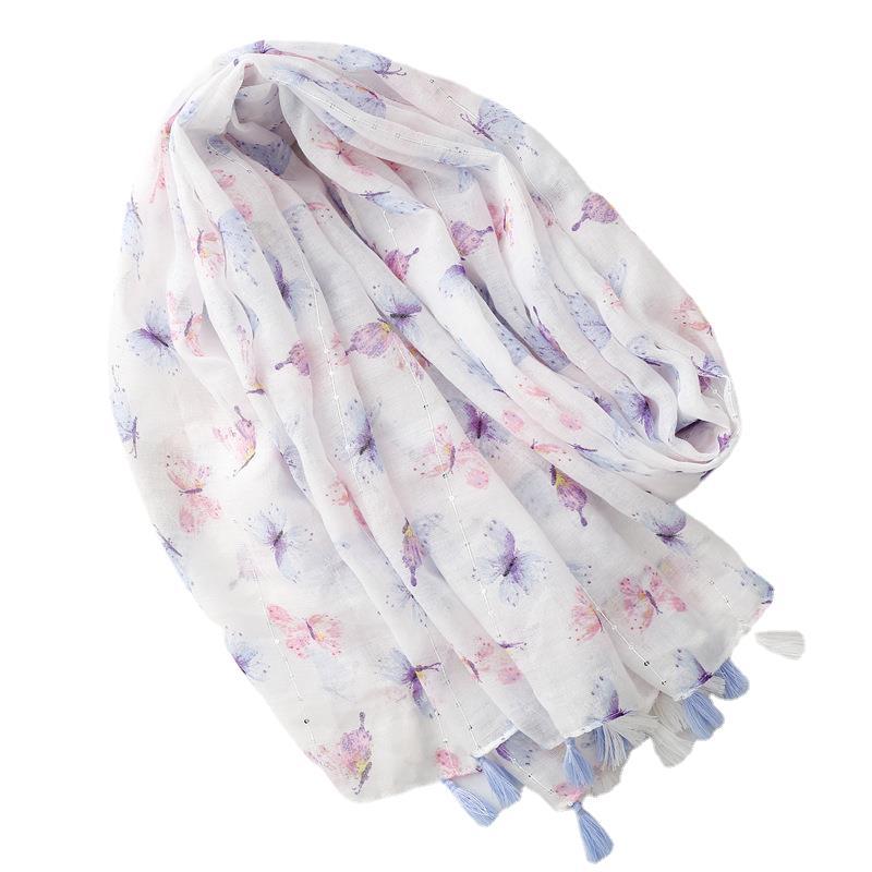Summer and autumn new butterfly sequin printed cotton and linen  scarf air conditioner sunscreen shawl scarf women