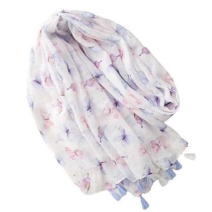 Summer and autumn new butterfly sequin printed cotton and linen  scarf air conditioner sunscreen shawl scarf women