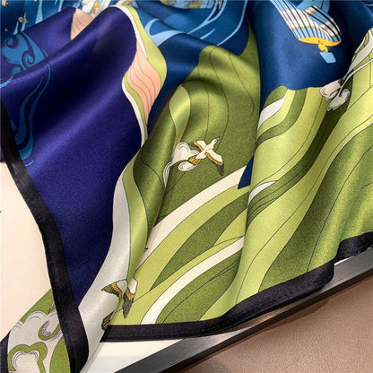 カラーブロック熱気球パターン 100% マルベリー シルクスカーフ/シルクヘッドスカーフ/シルクヘアスカーフ/シルクネックスカーフ/母の日ギフト/バッグアクセサリー/彼女へのギフト