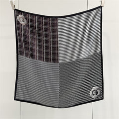 65cm Mulberry Silk Scarf – Plaid, Houndstooth & Rose Print Double Crepe Square Shawl for Spring & Summer