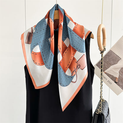 65cm Belt Pattern Mulberry Silk Scarf – Square Silk Shawl for Women, Elegant &amp; Versatile Accessory