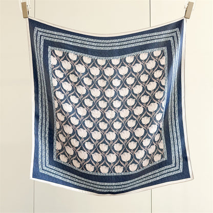 65cm Blue Lily of the Valley Mulberry Silk Scarf – Elegant Square Silk Shawl for Women, Fresh &amp; Versatile Accessory