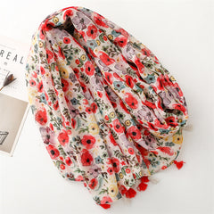 scarf women's spring and summer Korean version of pink flower scarf women's yarn scarf travel with beach towel printing sunscreen shawl