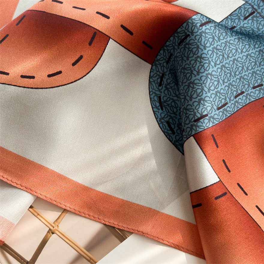 65cm Belt Pattern Mulberry Silk Scarf – Square Silk Shawl for Women, Elegant &amp; Versatile Accessory