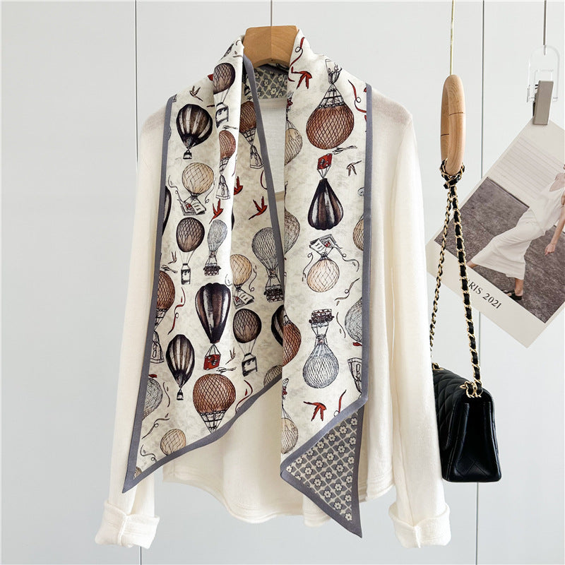 Reversible Silk &amp; Wool Scarf – Chic Balloon Motif for Sophisticated Layering