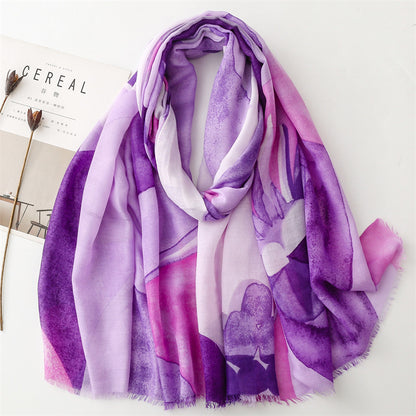 Spring and summer thin cotton and linen feel scarf creative geometric rough edge  scarf warm shawl women