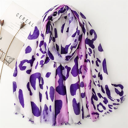 Spring and summer four seasons thin cotton and linen feel scarf European and American cloud leopard print rough edge  scarf warm shawl women