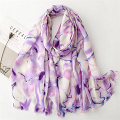 Autumn and winter cotton and linen feel scarf bronzing water flower ink painting rough edge  scarf warm shawl